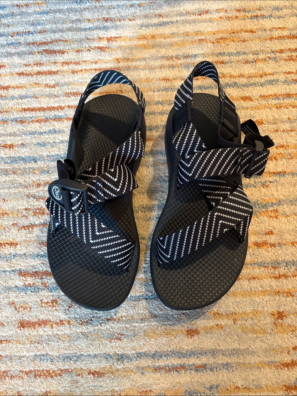 Chaco Black and White Zigzag Webbing Sandals